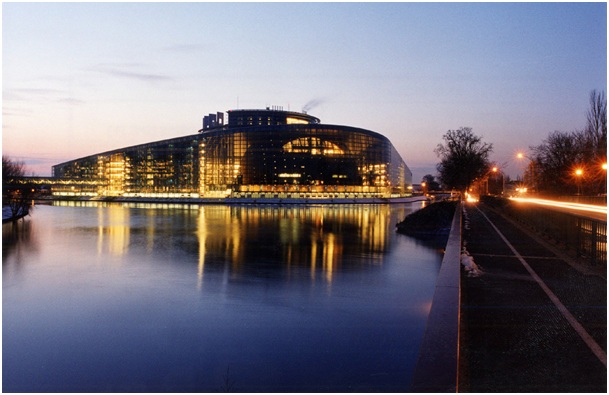 The European Parliament and at the right of the photo, the European court of human Rights.